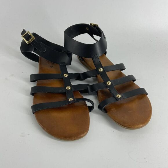 mariella Shoes - Mariella Leather Black Gladiator Caged Ankle Open Toe Sandal womens 8.5